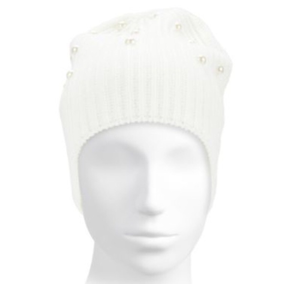 KATE SPADE Beanie Pearl Embellished Knit Cap French Cream Ivory NWT - Picture 2 of 9